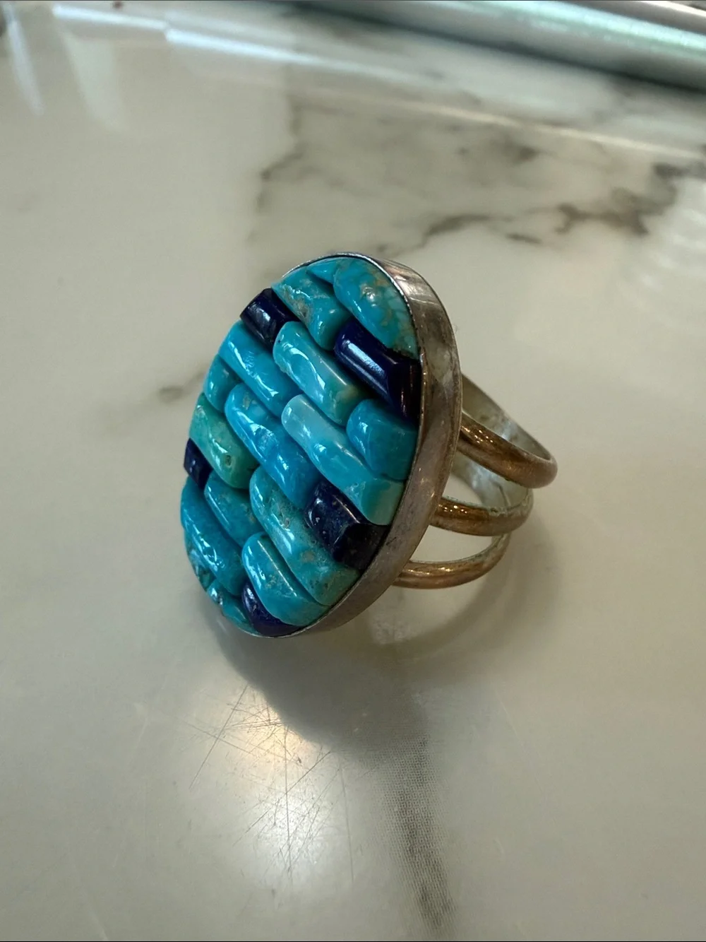 Jay King DTR silver cobblestone ring with turquoise and lapis lazuli